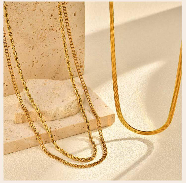 Layered Gold Plated Necklaces Non Tarnish, Herringbone/snake/rope/figaro Link Chain for Women, Waterproof Choker Necklace