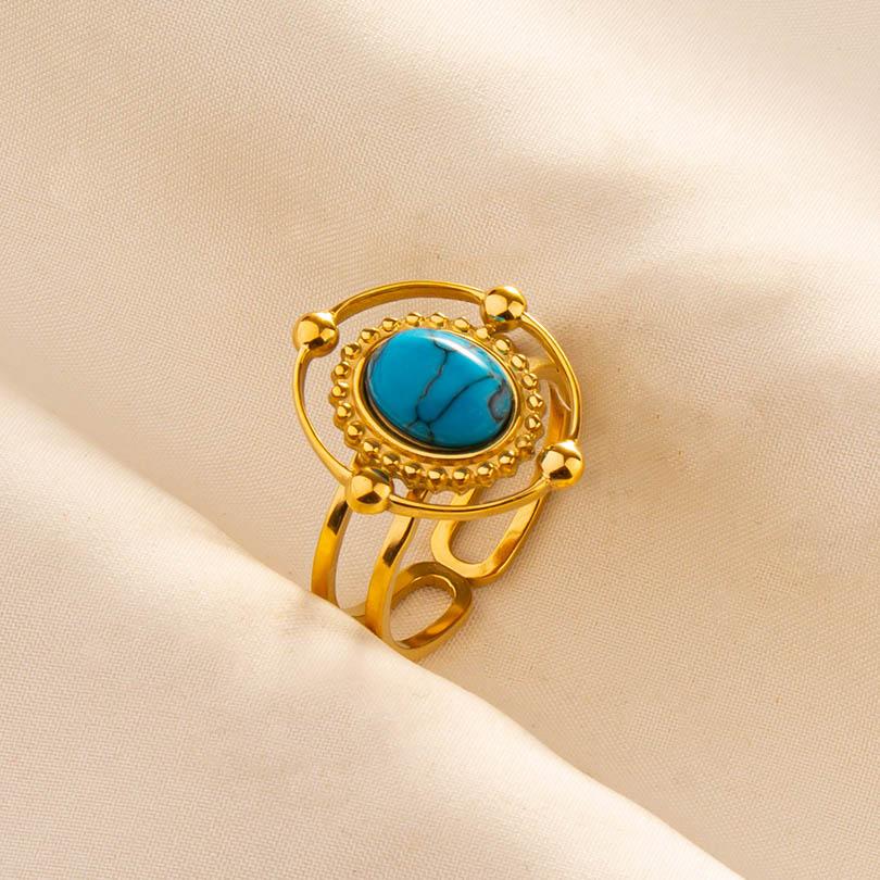 1pcs Blue Stone Ethnic Vintage Open Adjustable Sun Heart Star Stainless Steel Rings For Women Men Accessories Jewelry Bague Gift
