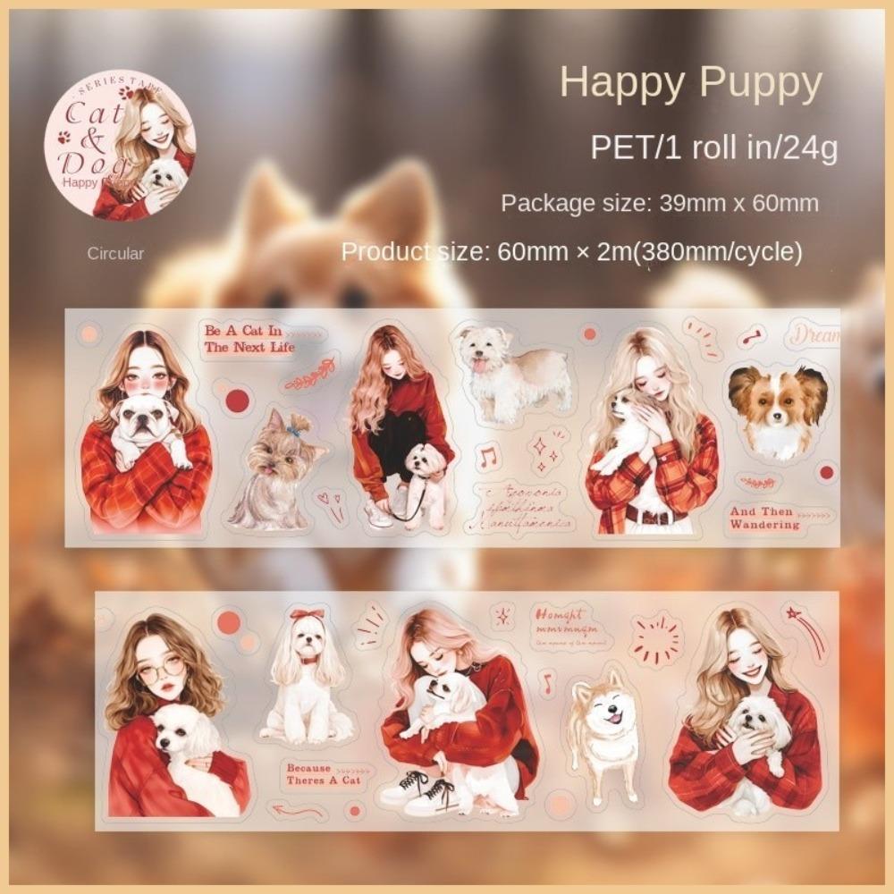 60mmx2m Cute Diary Paper Tape Girl with Pet Clothing Waterproof Tape Trendy Scrapbook Set