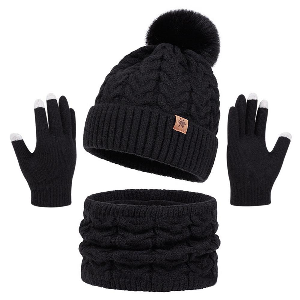 3Pcs/Set Plush Knitted Hat Warm Beanies Hat Fashion Winter Hat Scarf Gloves  Men Women