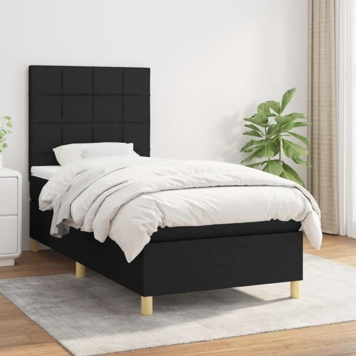 3142299 vidaXL Lit à sommier tapissier avec matelas Noir 90x190 cm Tissu