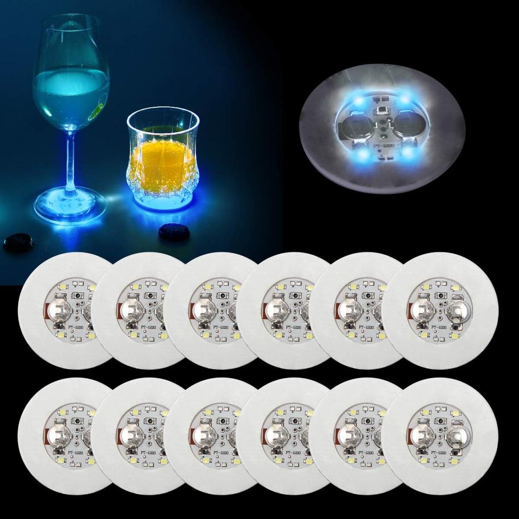 AHIIER 12 Pcs RGB Led Coasters - Multicolor Led Bar Coaster with 7 Colors, Bottle Lights and Sticker Lights for Party, Wedding, Bar