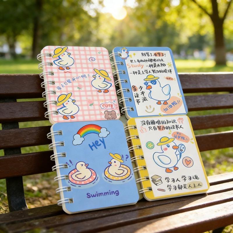 2Pcs Come On Duck Pattern Cartoon A7 Coil Book Pocket Mini Notebook Diary Portable Office Notepad Daily Weekly Planner School Supplies Holiday Gift No