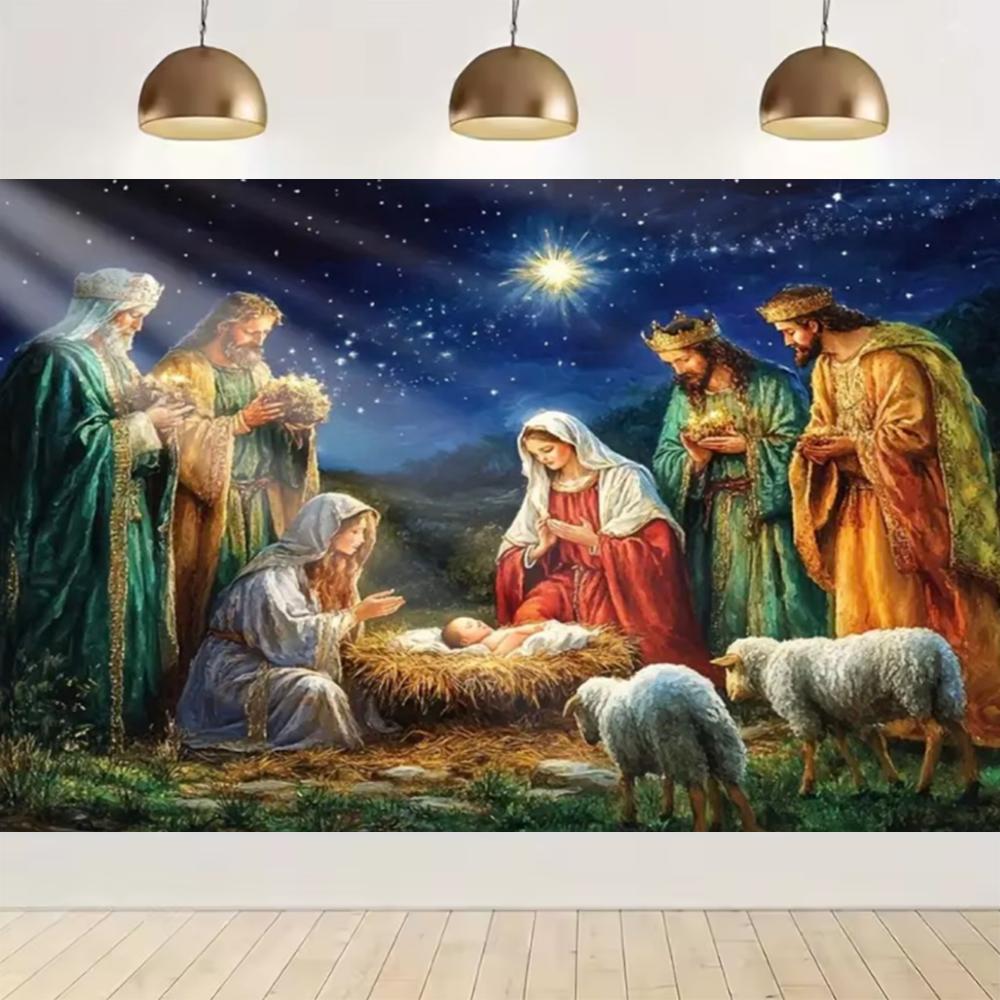 Nativity scene, starry night party decoration, backdrop, traditional Christmas photography supplies, prop4814