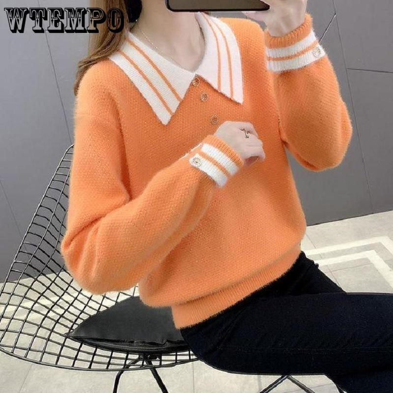 Autumn Women's Long Sleeve Bottom Knitted Sweater Doll Neck Sweater Elegant Sweet Top