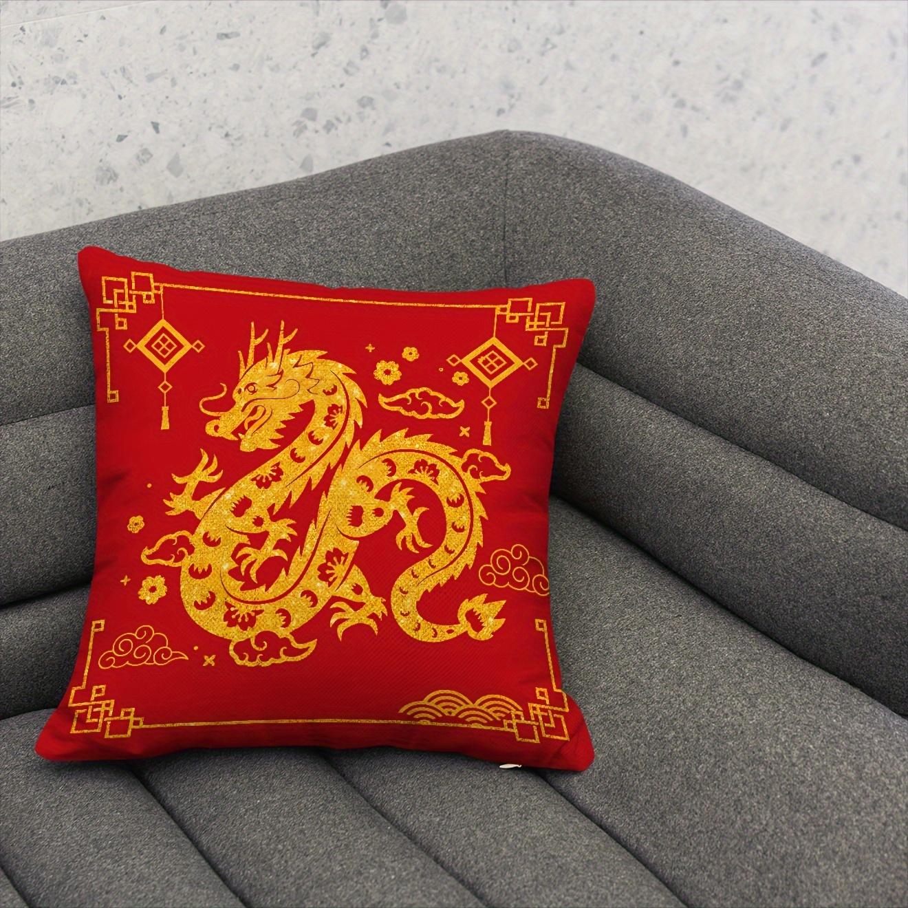

1 шт. Наволочка с китайским зодиакальным Драконом Весенний фестиваль Зима Красный Китайский Новый год Праздничная вечеринка Украшение Наволочка 45x45cm 18x18in