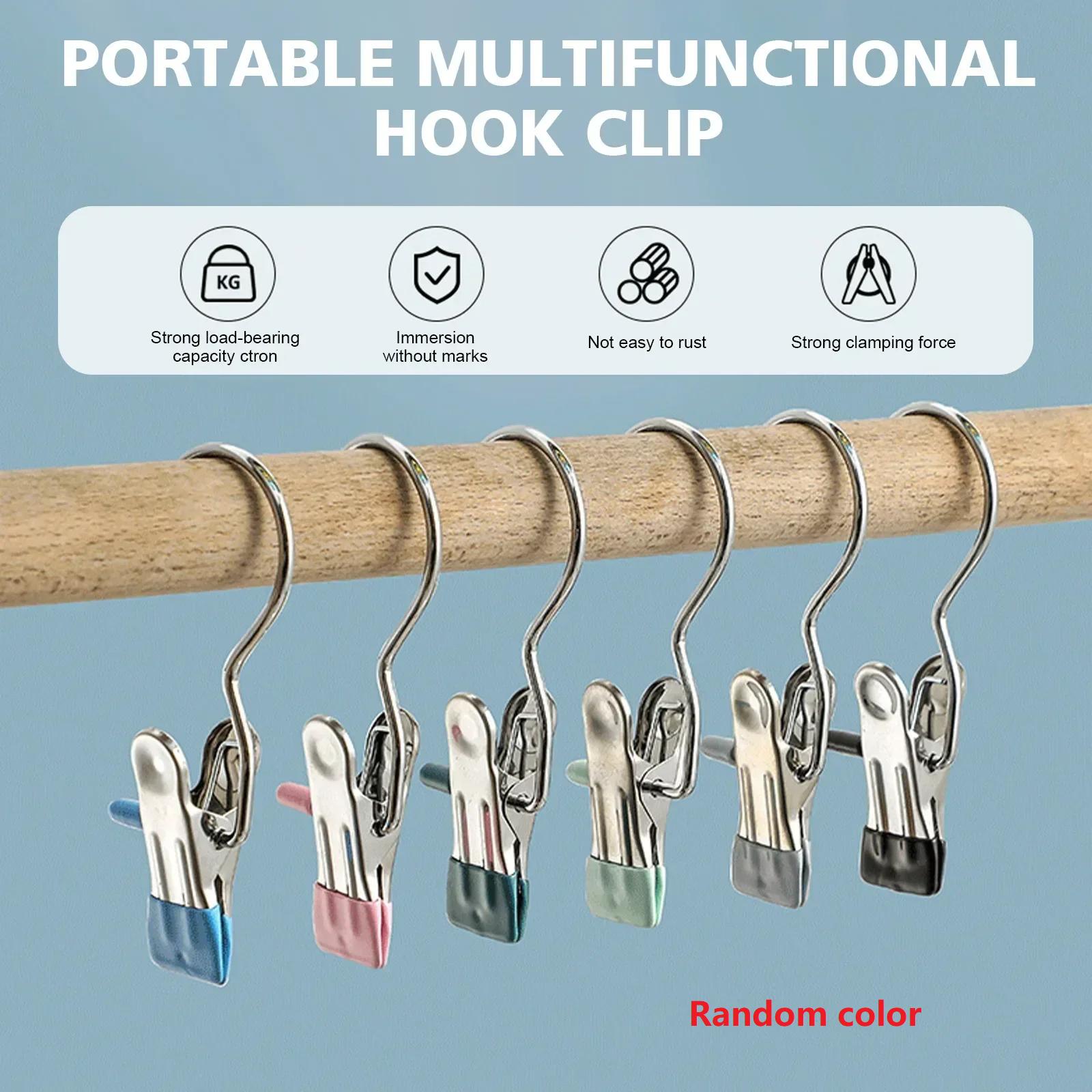 

10 шт., прищепки для белья из нержавеющей стали, прищепки для белья с крючком, портативный подвесной зажим для одежды, органайзер для одежды, вешалка для гардероба 5pcs