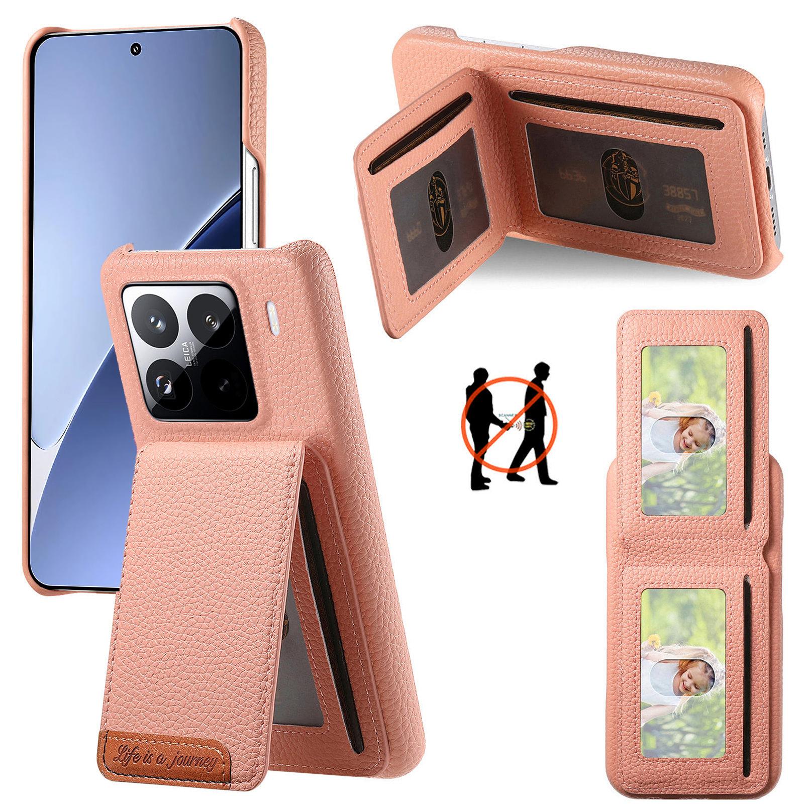 

For Xiaomi 15 Pro Case RFID Blocking Card Holder Litchi Texture Leather Back Cover G