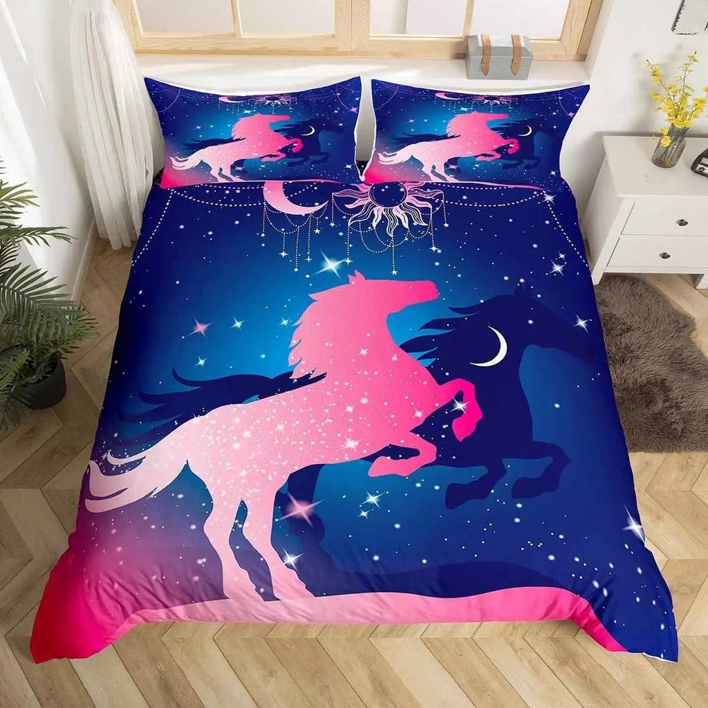 Comforter Kawaii Cartoon Unicorn Girly Fantasy Star Moon Galaxy Bedding Set Twin Queen Size Microfiber Comforter