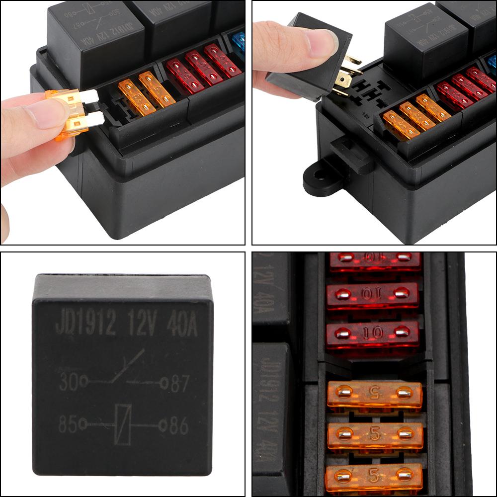 4Pin 12V 40A Relays with Spade Terminals Plastic Cover 12 Way Blade Fuse Holder Box for Auto Truck Trailer Fuse Car AccessoriesGood product