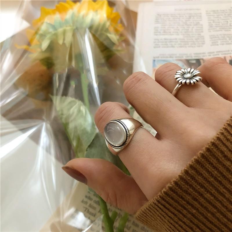 Design Unique Open 925 Silver Ring With Vintage Charm And Striking White Agate Gemstone Women For