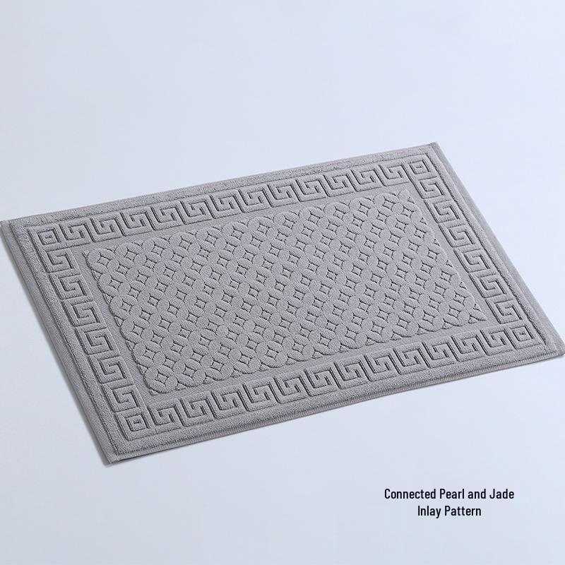 

White Jacquard Cotton Bathroom Floor Mat - Absorbent, Machine Washable, Chinese National Style 75×45cm, 380g