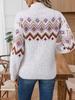Autumn Winter Women's Jacquard Pullover Sweater - Half-High Collar, Long Sleeve, Casual Loose Knitwear