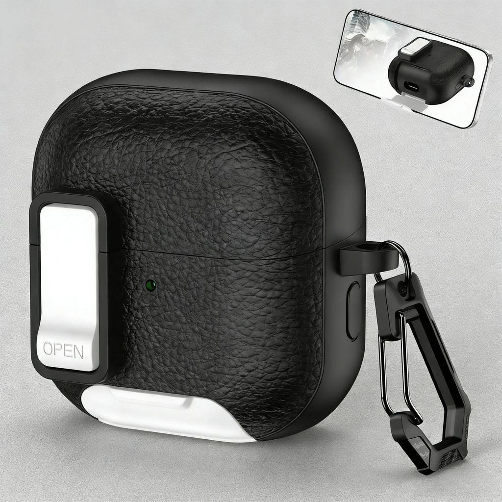 Leather Texture Protective Case with Stand for Huawei Freebuds Clip2 Bluetooth Earbuds