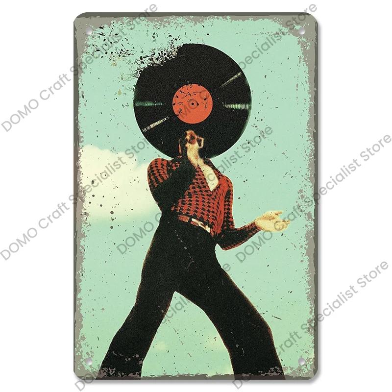 Retro Music Metal Tin Signs - Ideal for Music Party! Features CD, Radio, Guitar. Decor for Bar, Club, Living Room.