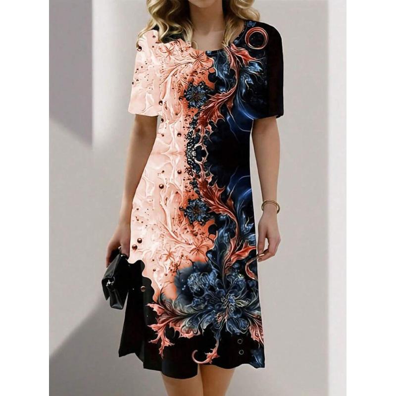 New Women's Dresses Are Fashionable and Versatile, Everyday Casual, Loose Plus Size Crew Neck, Short Sleeves