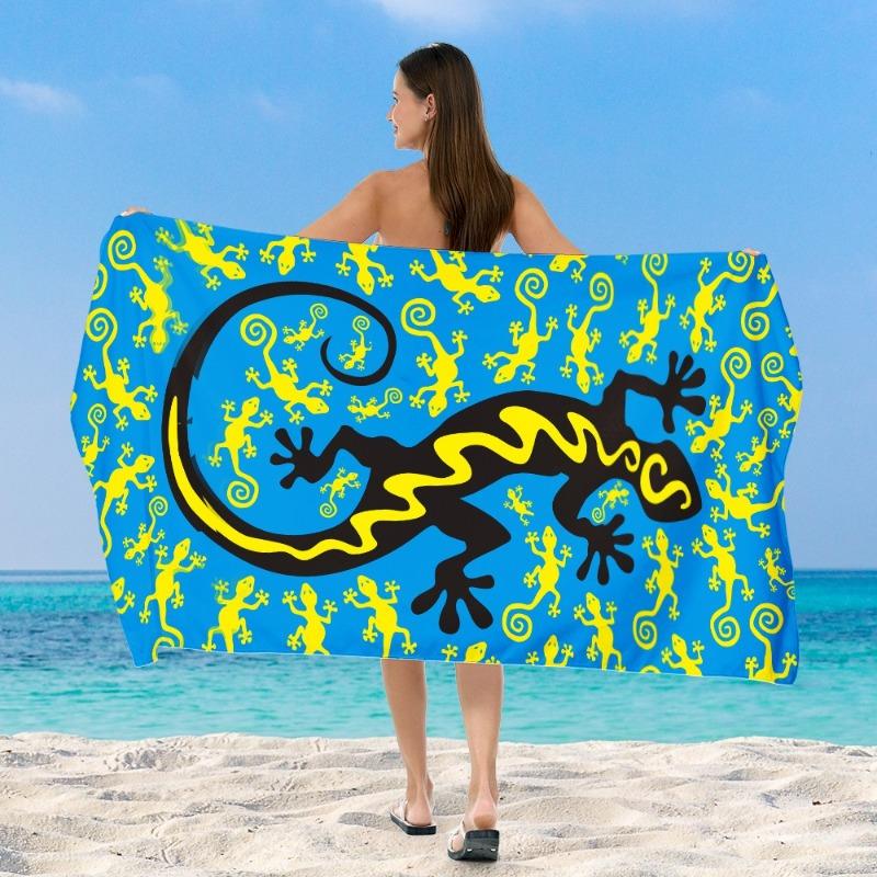 Shanika Chen Vibrant Gecko Lizard Animal Print Beach Towel Tropical Wild Boho Beach Blanket Soft Quick Dry Absorbent Sand Free Swim Towel
