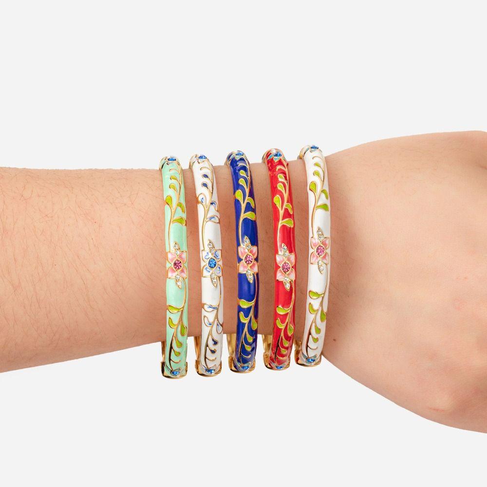 Zinc Zinc Alloy Vintage Floral Bangle Electroplating Chinese Style Enamel Bangle Cultural Performances