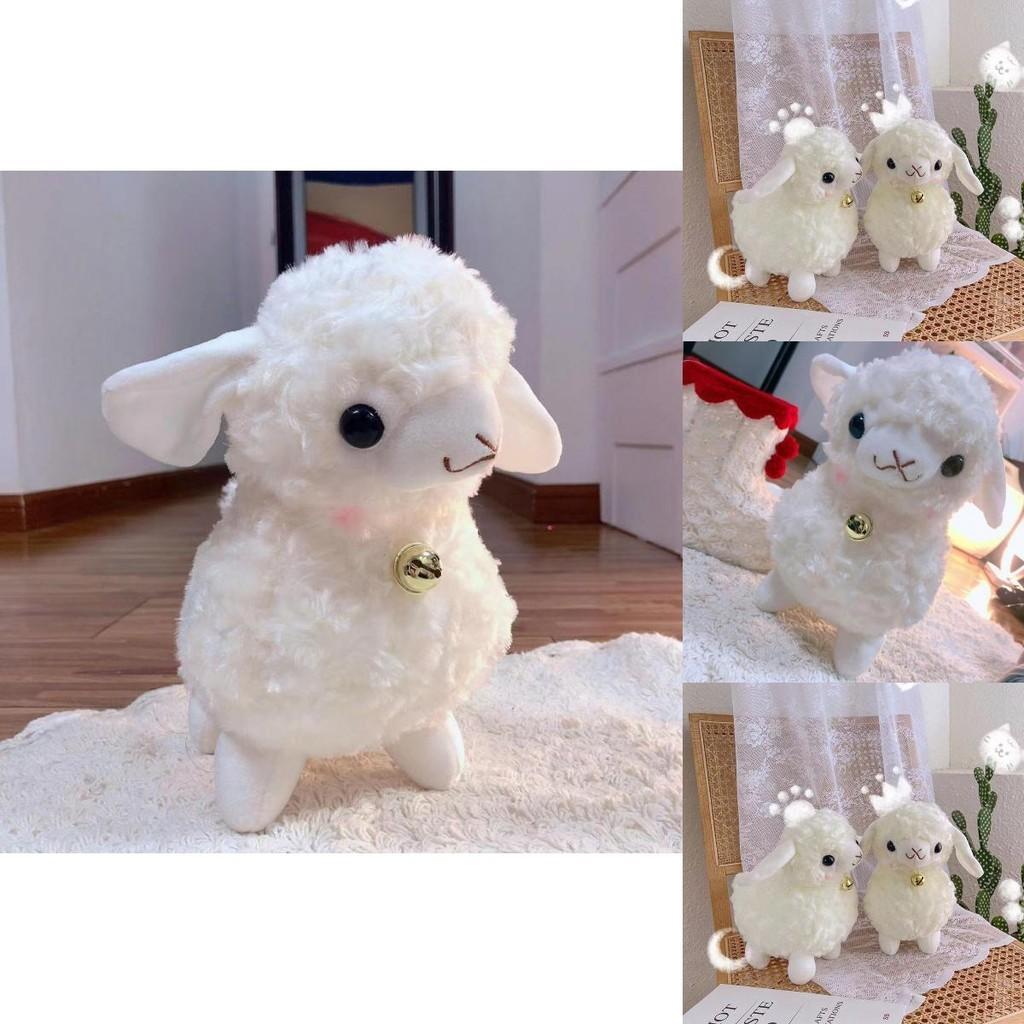 Adorable Plush White Sheep Toy Soft Bell Stuffed Animal Cute Lamb Doll