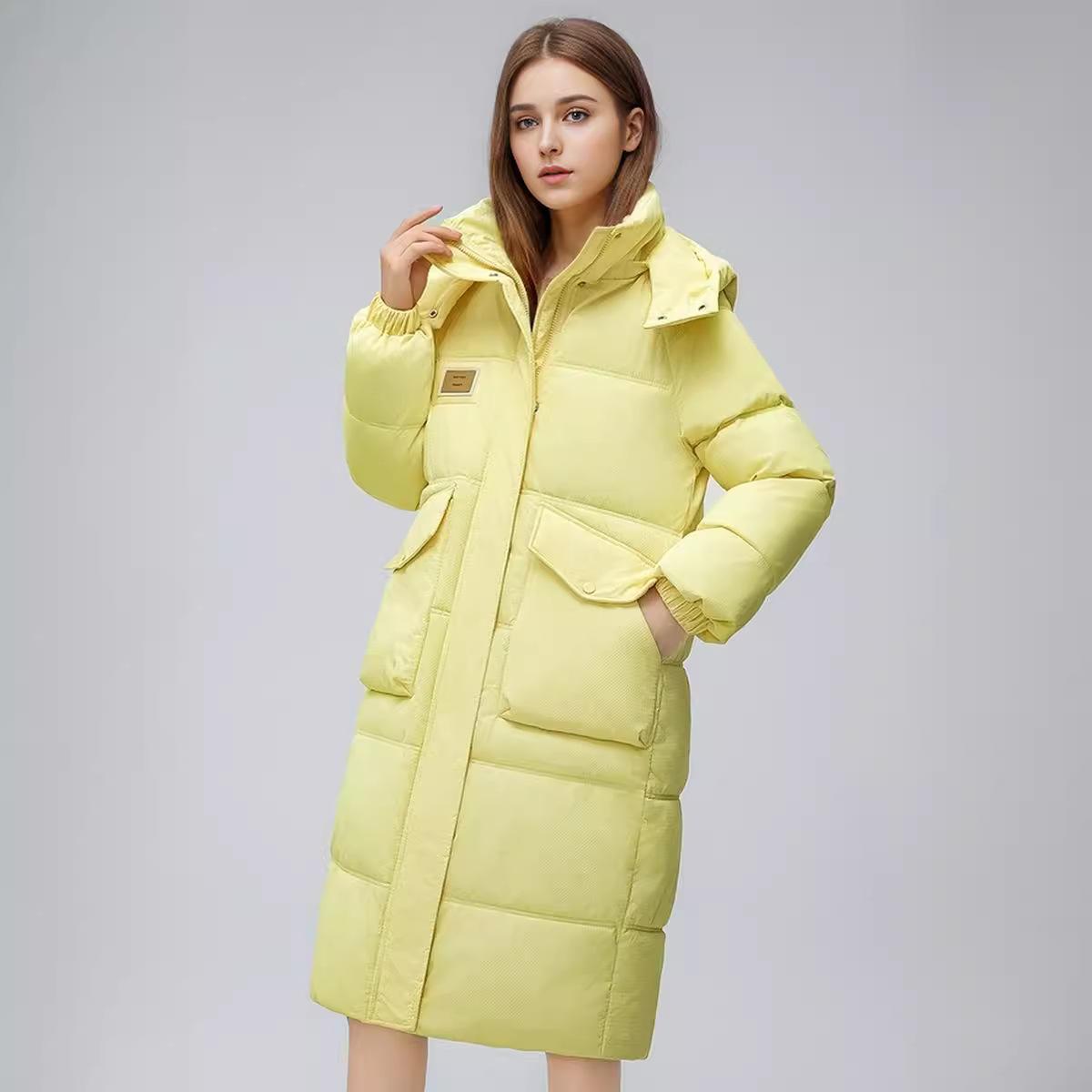 

Съемная шапка, хлопковая подкладка, женская, длиной до колена, зимняя, новая мода, средняя и длинная, утолщенная хлопковая одежда, женские куртки XXL жёлтый