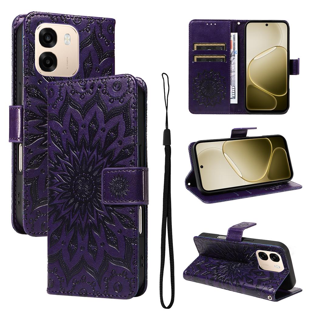 For Oppo A6 5G/Oppo A6x 5G Leather Wallet Case Sunflower Imprinted Phone Cover