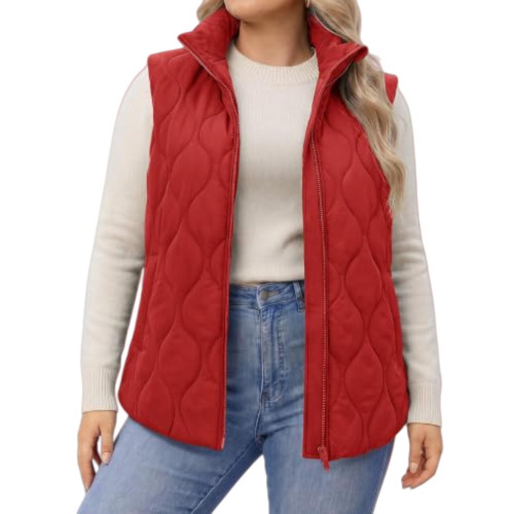 Gilet trapuntato imbottito da donna senza maniche con colletto alto e zip per autunno inverno