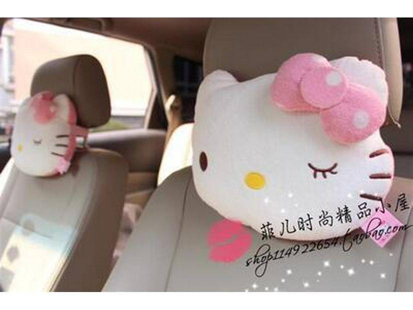 

Подушка для шеи и подголовника автомобиля KT Hello Kitty с розовым бантом в горошек - милый дизайн с изображением мультяшного кота. 26X20 cm