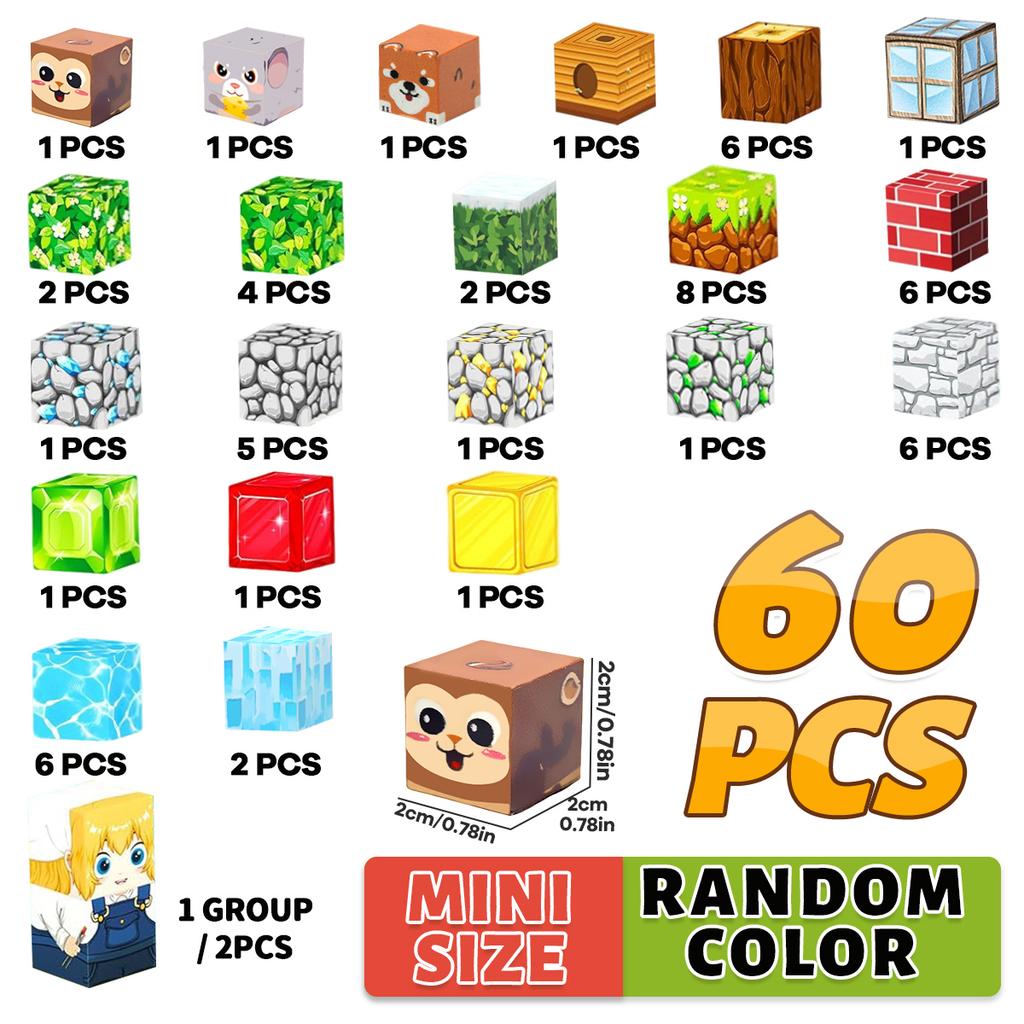 Magnetic Building Blocks 60-160PCS Magnet Cube Set for Boy Girl Kid Age 3+ DIY Model Children Stem STEM Sensory Toy Gift