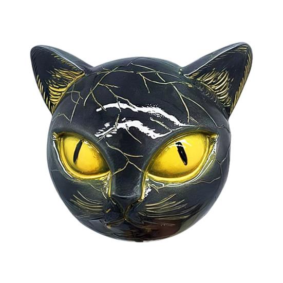 Cat Head Figurine Black Cat Stone Hand-Carved Healing Stone Resin