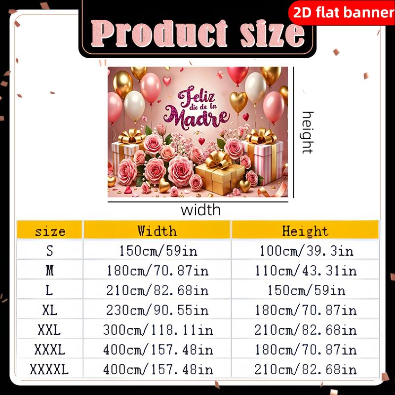 1 2D Flat Spanish Mother's Day Decoration Banner Pink Rose Balloons Gift Theme Background Cloth Party Party Photography