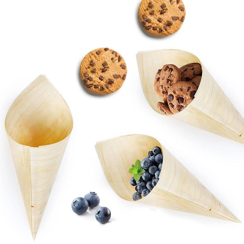 50 Stück Holz Eiswaffelbecher Mehrere Größen Gelb Pommes Verpackungsbox Kegelförmig Mehrzweck Stierhornbecher Party