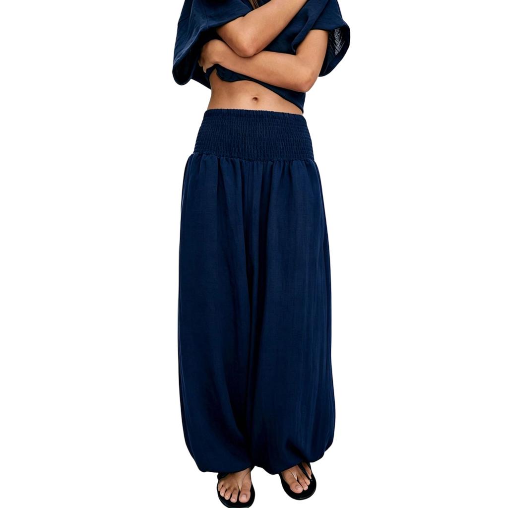 Women High Waist Loose Fit Lantern Pants Elastic Waistband Casual Relaxed Fit Lightweight Trousers for Everyday Wear