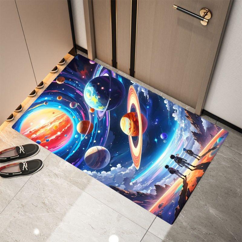 Space Pattern Printing Astronauts Planets Stars Foot Rugs Indoor Home Dirt Resistant Entrance Carpet Non Lip Bathroom Kitchen