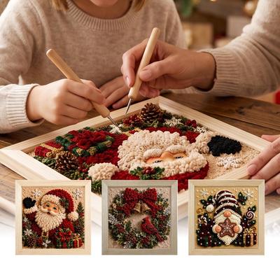 3D Christmas Punch Needle Fabric Art Kit - Festive Handmade Decoration