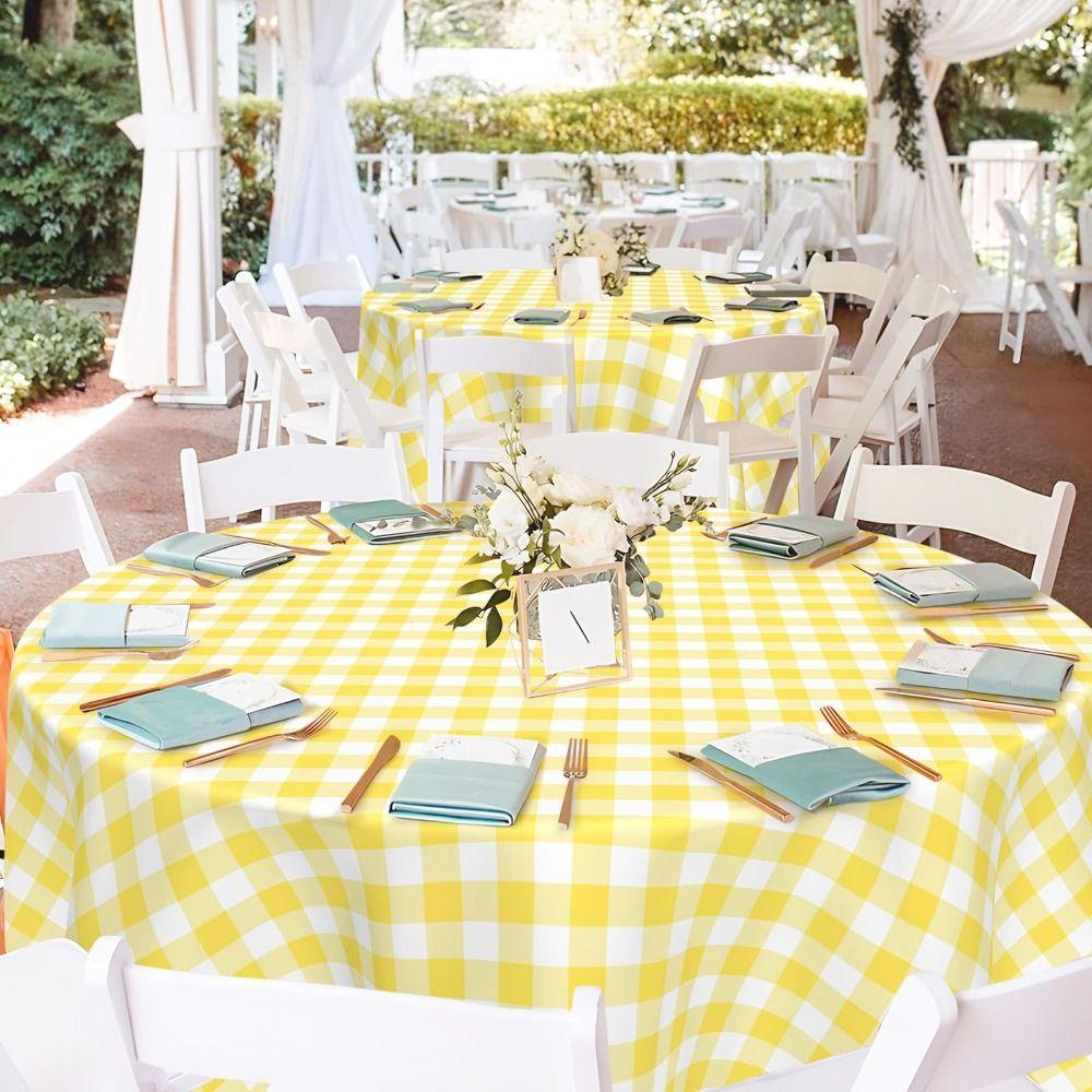 84 Inches Disposable Tablecloth Oil-proof Reusable Round Tablecloth Wrinkle-Free Waterproof Gingham Tablecloth Family Gathering