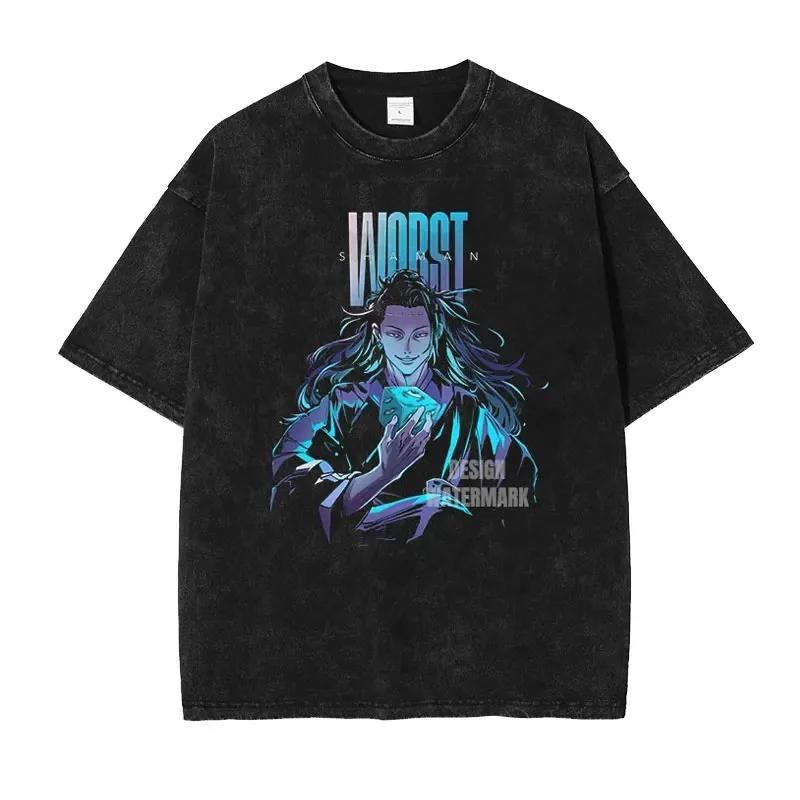 Japan Classic Anime Jujutsu Kaisen Gojo Satoru Geto Suguru Print New T-shirts Men Women Vintage Washed Tees Harajuku Cotton Tops