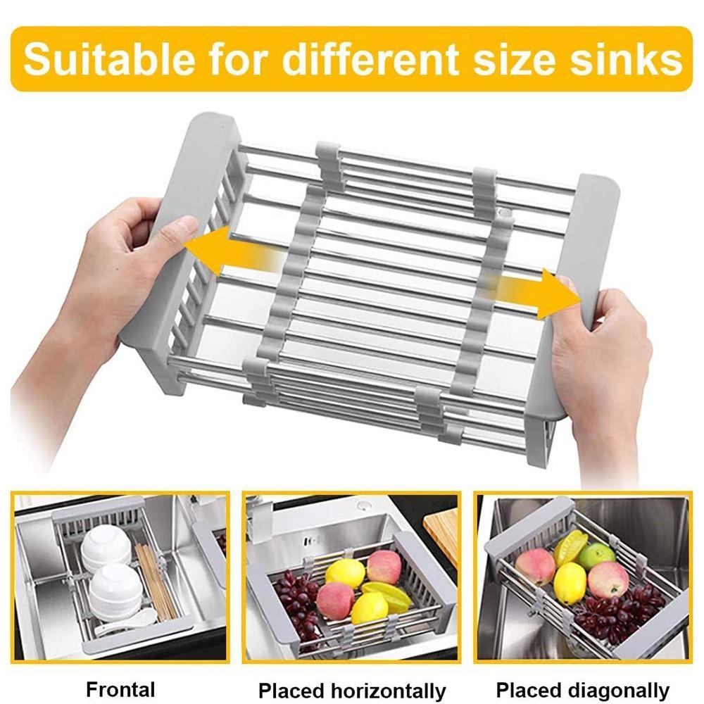 Multipurpose Dish Organizer Stainless Steel Dish Washing Shelf Sink Cleaning Basket Fruits