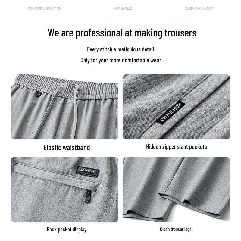 Kangbo Men's Linen Blend Straight-Leg Elastic Waist Casual Pants