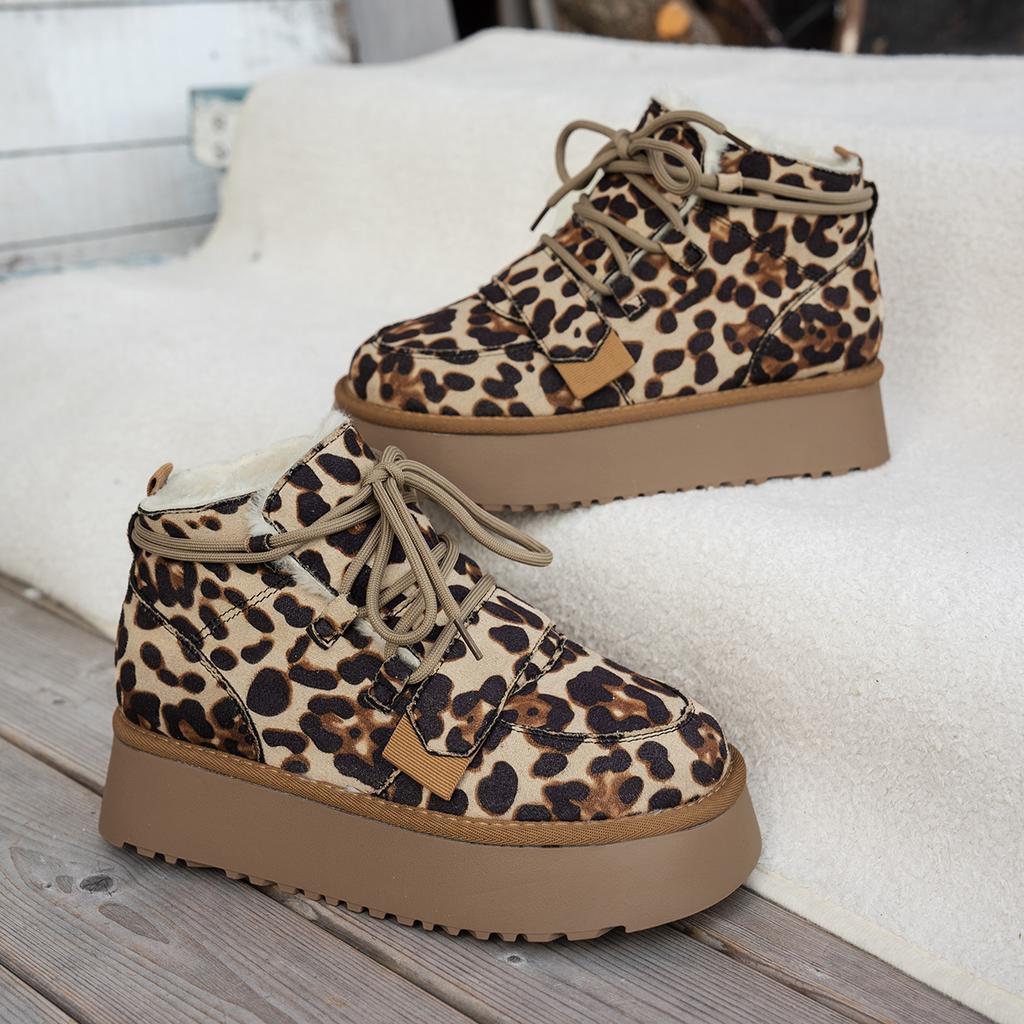 Fashion Leopard Women Platform Flats Snow Ankle Boots Suede Warm Shoes Winter 2025 New Short Plush Chelsea Boots Casual Sport Booties