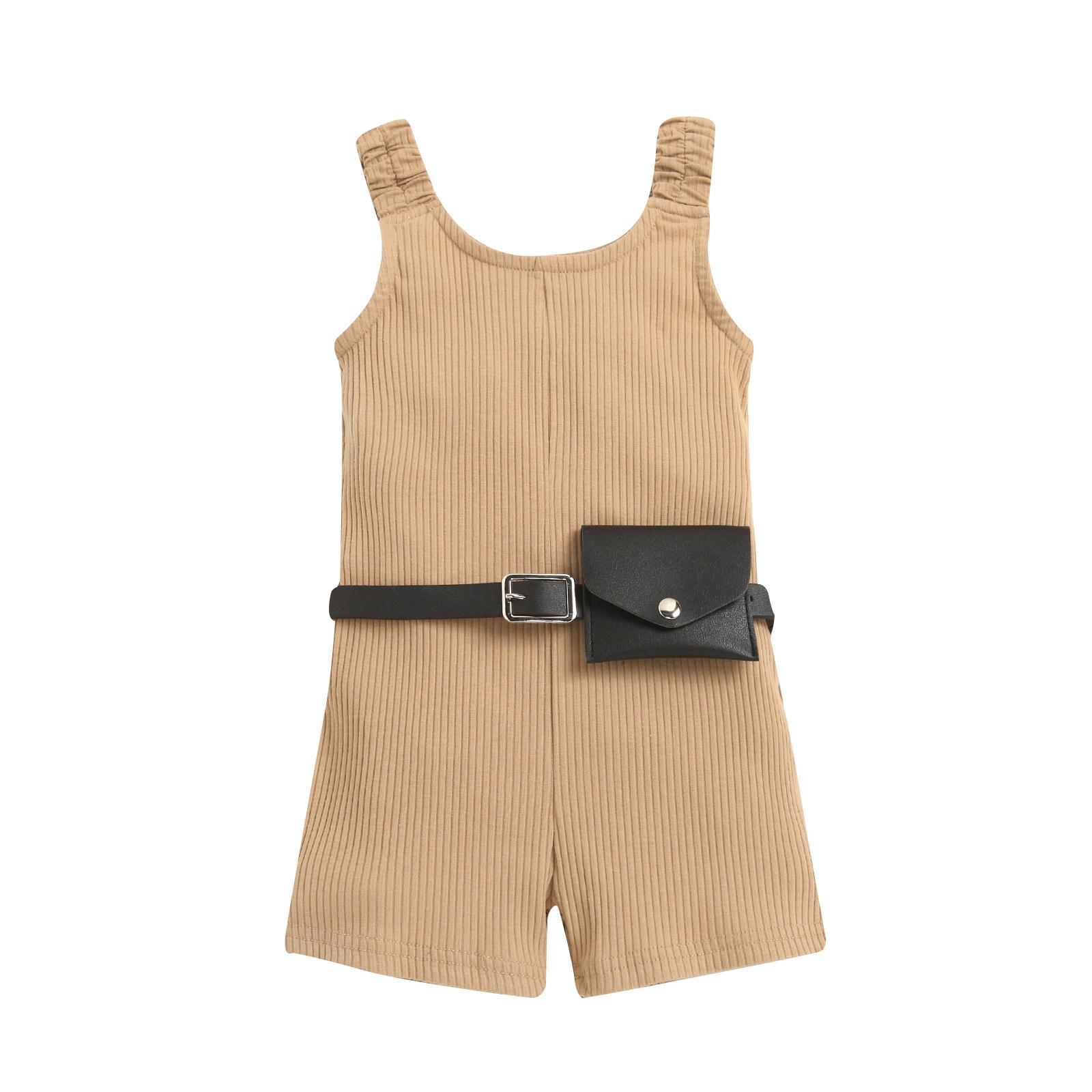 

Комплект комбинезона для девочки, короткий комбинезон в рубчик с широкими бретелями, цельный комбинезон + поясная сумка 4-5 Years хаки