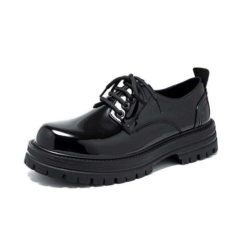 Spring And Autumn Small Leather Shoes Men'S Hong Kong Style Japanese Bright Black Youth Platform British Style Shoes 65225-R