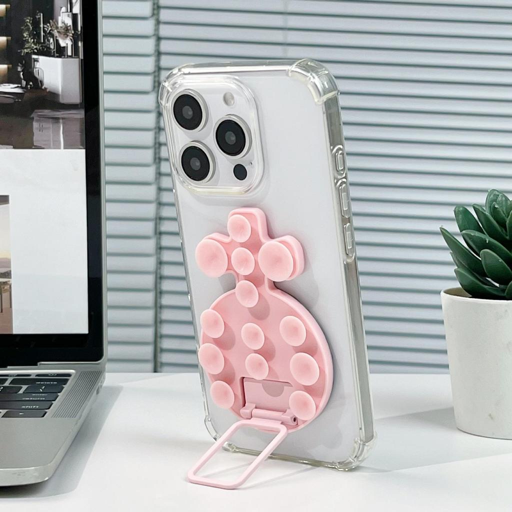 Magnetic Liquid Silicone Phone Case with Adhesive Metal Ring and Retractable Suction Cup Stand