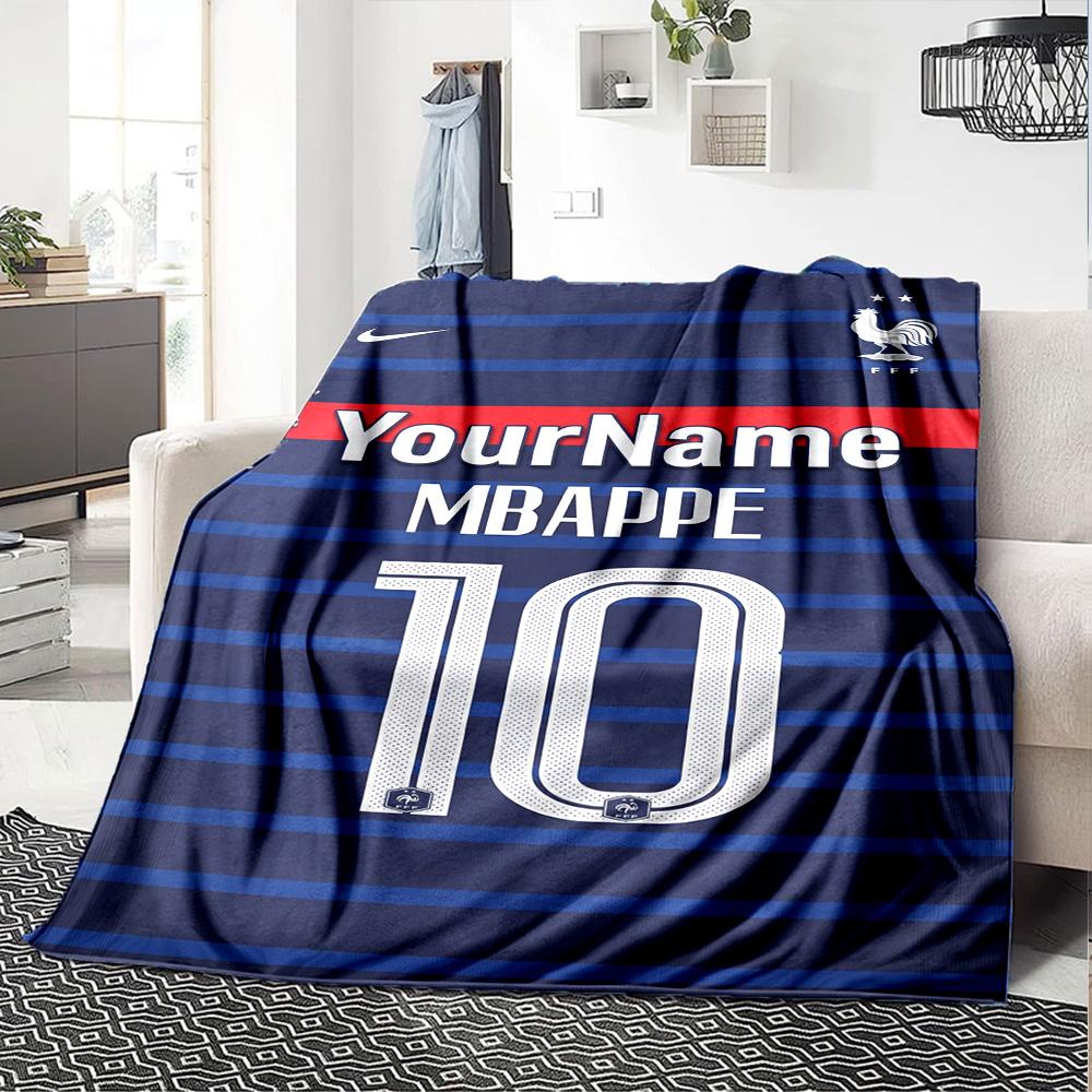 Mbappe Personalisierte Namensdecke Überwurf Personalisierte Decke Ultra-Weich Perfekt für Strandkorb Picknicks Nickerchen Ideal für Alle Jahreszeiten
