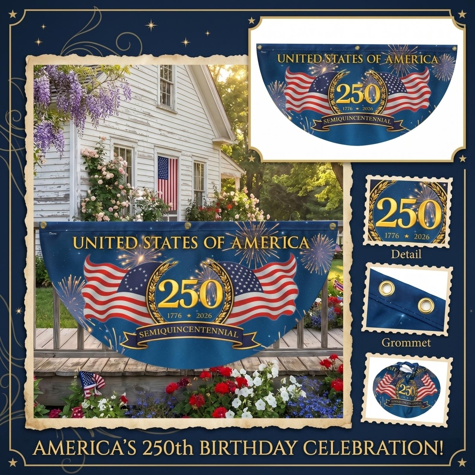 

0th Anniversary Of Independence Flag, Festival Decorative Half-Dome Flag, (1776 - 2026) Fan-shaped American Flag Decoration One Size синий
