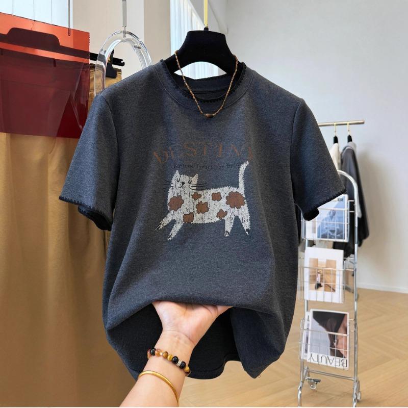 T-shirt Women Casual Large Size Loose Round Neck Pullover Short-sleeved Tops