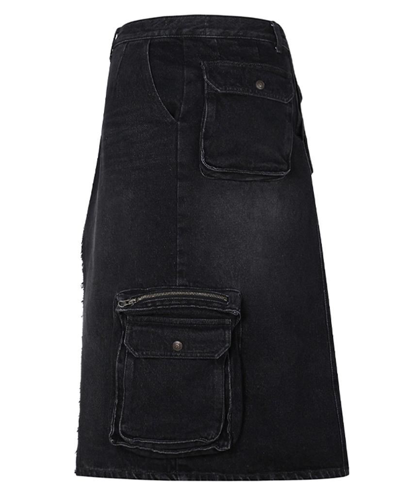 Ulkin [Runway] Artificial Cargo Midi Skirt_Charcoal