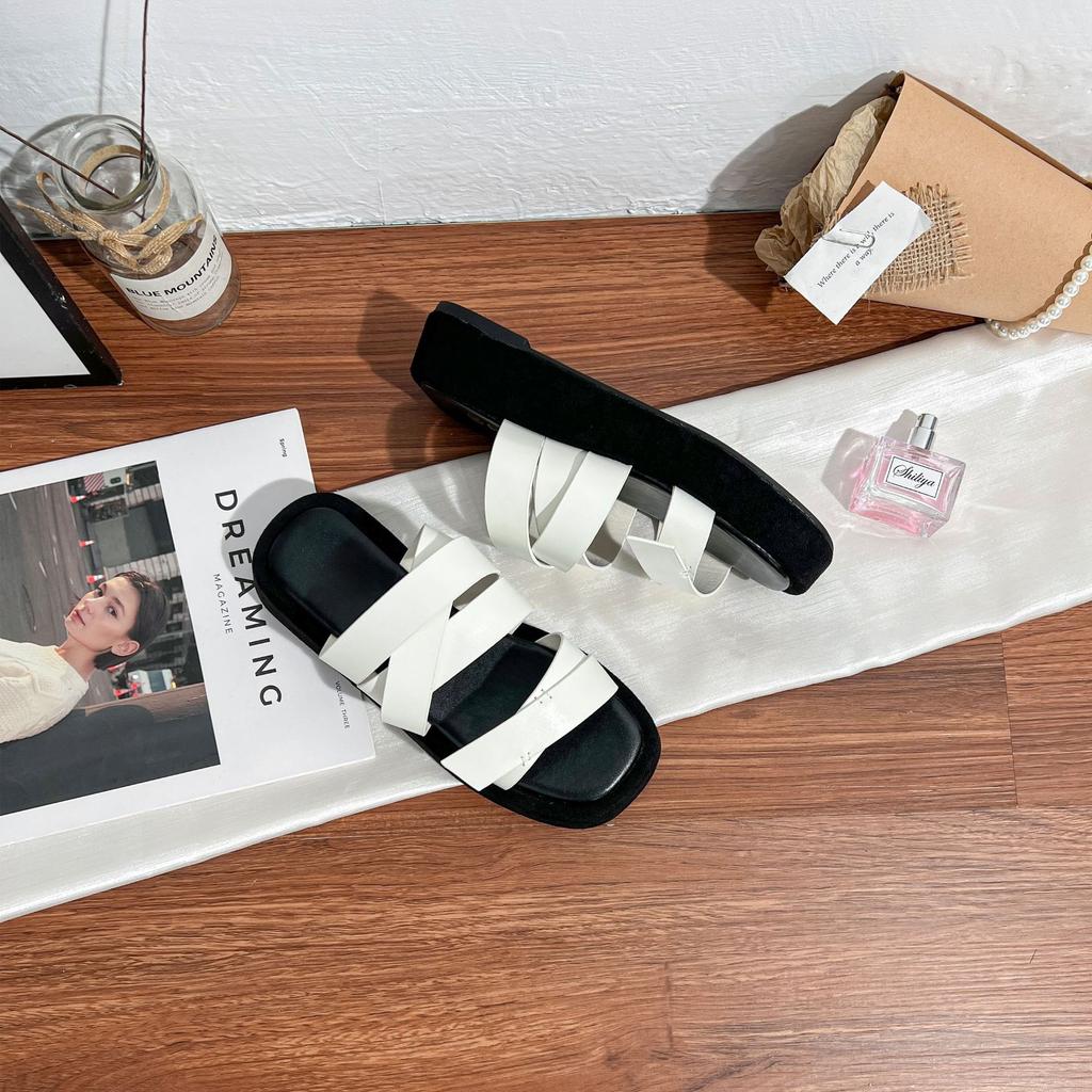 Yuanlitong square head thick-bottomed beach vacation casual slippers women sandals wear summer thick-bottomed heightening cool slippers women
