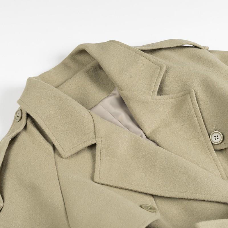 Womens Oversized Wool Blend Trench Coat With Wide Lapel Single Button Cinched Waist 2025