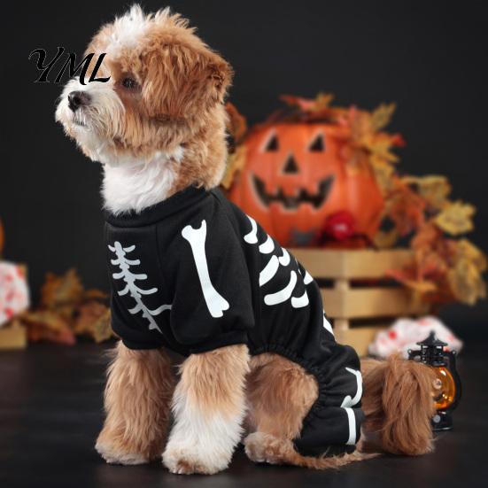 Small Breed Halloween Clothes Dog Jumpsuit, Glow-in-The-Dark Skeleton Pet Onesie, Spooky Soft Polyester Clothing Four-Legged for Dogs Trick-or-Treat