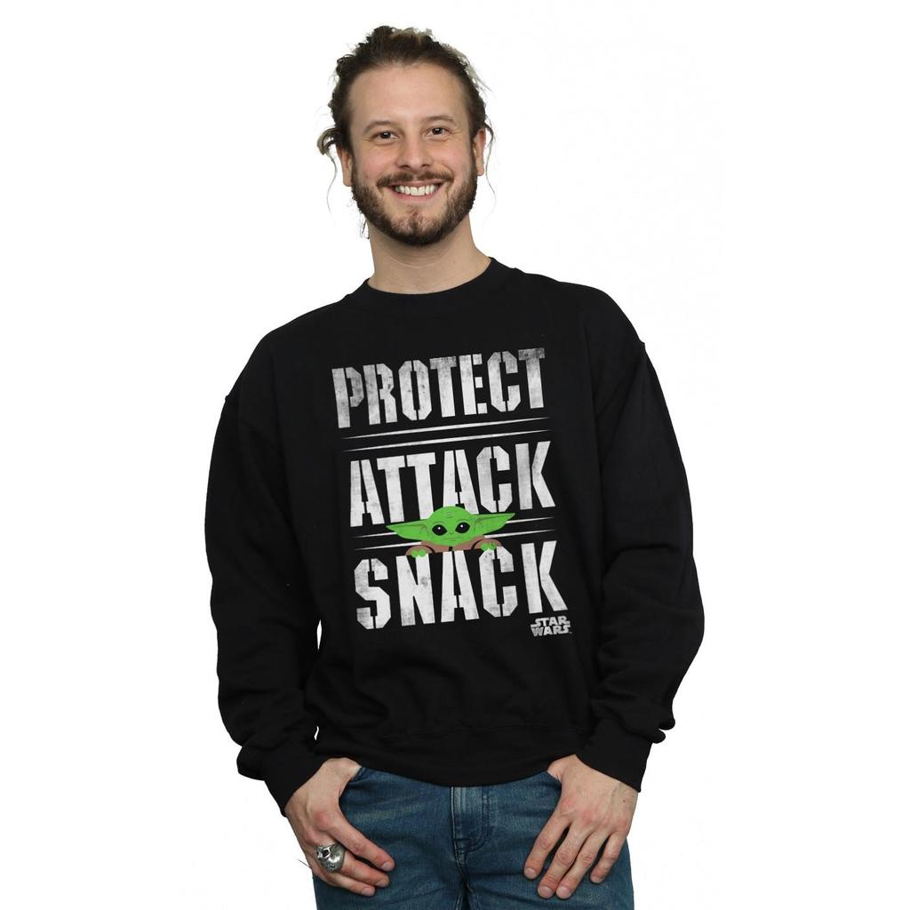 Star Wars Mens The Mandalorian Protect Attack Snack Sweatshirt